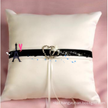 Sparkling Rhinestones Double Heart Bridal Wedding Ceremony Ring Bearer Pillow with Ribbons